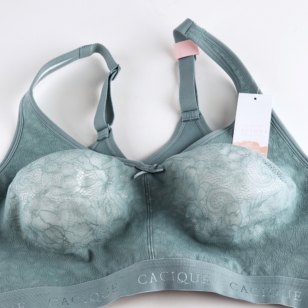 Cacique Cotton Collection Unlined Full Coverage No Wire Bra 46B Lace Grey